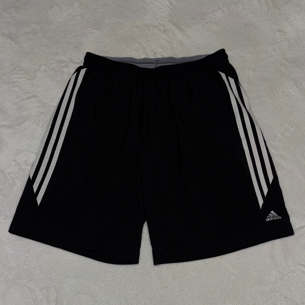 Adidas Men's Black Shorts with White Stripes